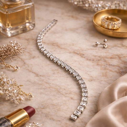 The Square Tennis Gümüş Renk Kare Su Yolu Bileklik