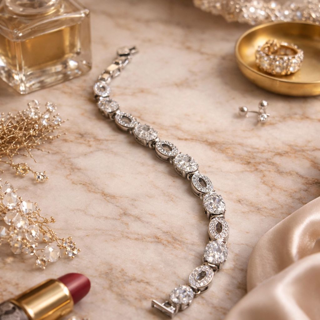 Crystal Ellipse Gümüş Renk Oval Taşlı Su Yolu Bileklik