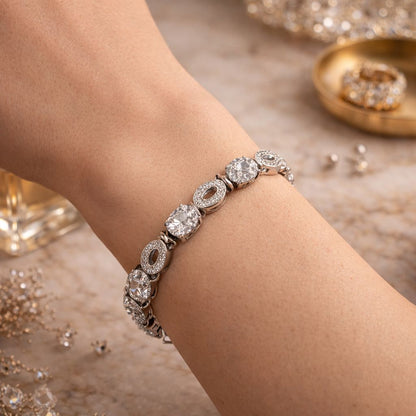 Crystal Ellipse Gümüş Renk Oval Taşlı Su Yolu Bileklik