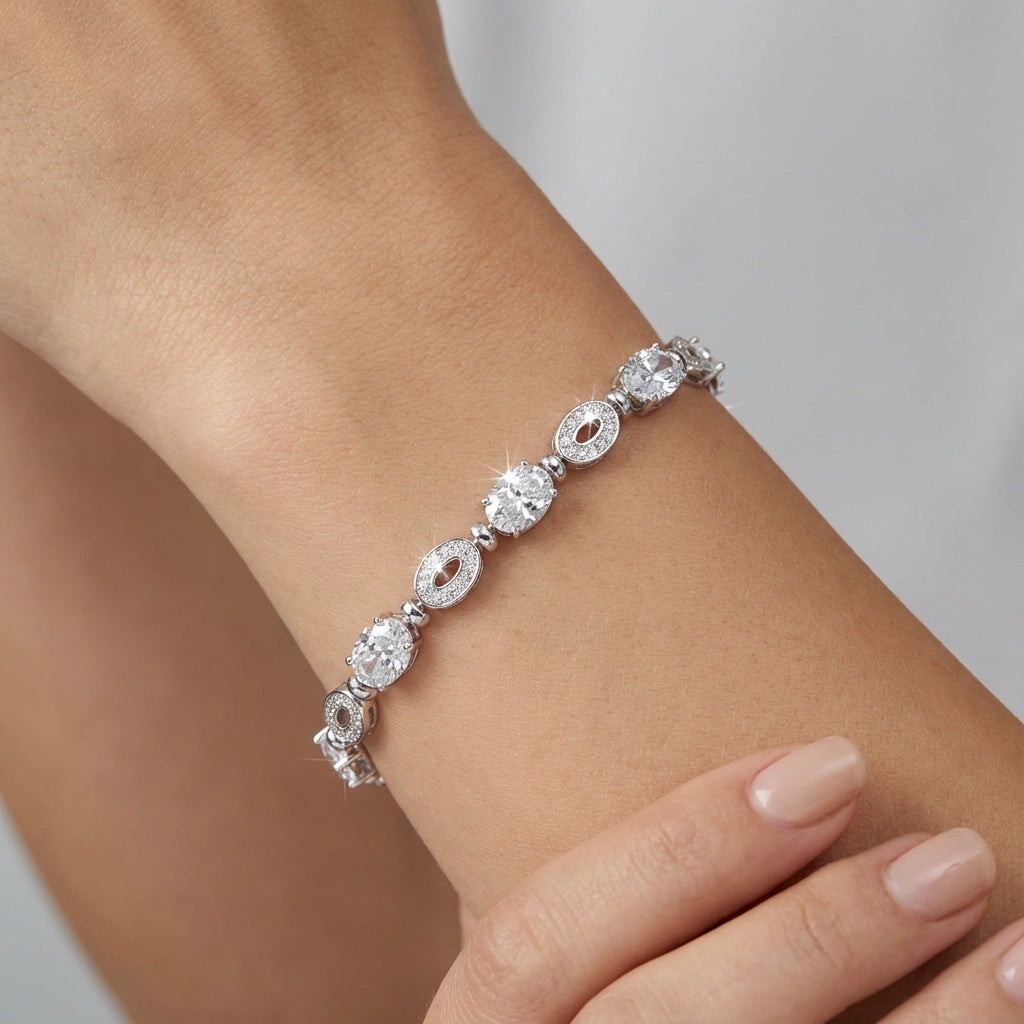 Crystal Ellipse Gümüş Renk Oval Taşlı Su Yolu Bileklik