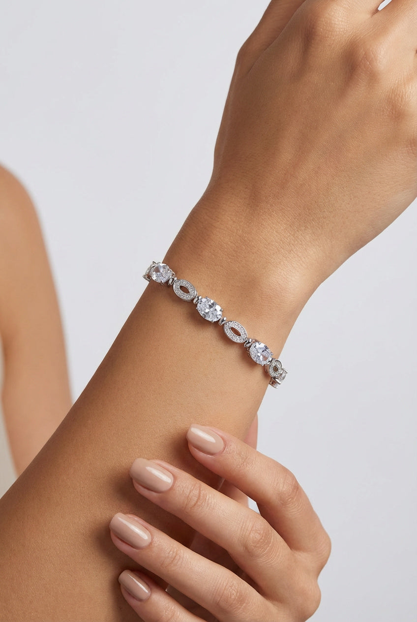 Crystal Ellipse Gümüş Renk Oval Taşlı Su Yolu Bileklik